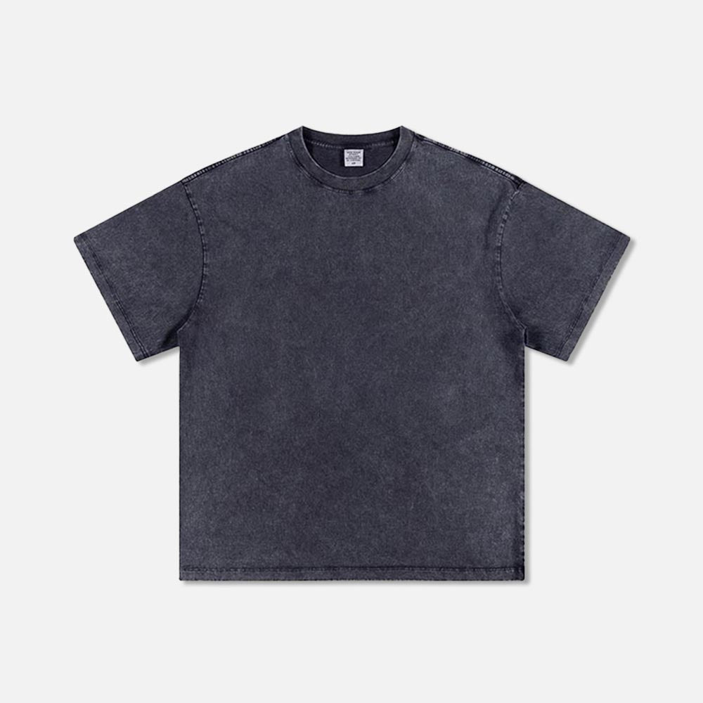 250G heavyweight washed small neckline cotton short sleeve t-shirt