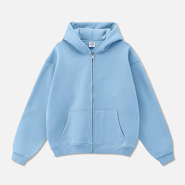 345G Loose Fleece Solid Color Zipper Hoodie Casual Pants Set