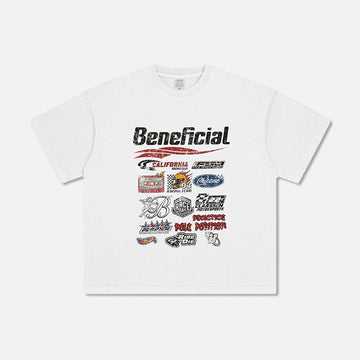 270G High Street Washed and Aged Loose Print Racing Logo Short Sleeve T-Shirt