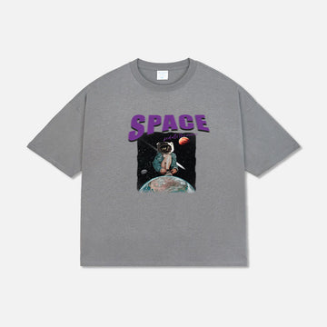 240G Fashion Trend Space Theme Printed Short Sleeve Loose Cotton Unisex T-Shirt