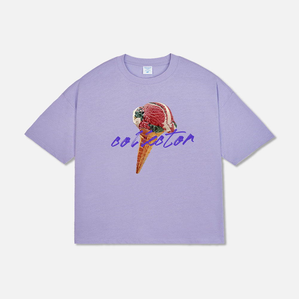 240G Cotton Loose Round Neck Cartoon Ice Cream Printed Unisex Short Sleeve T-Shirt