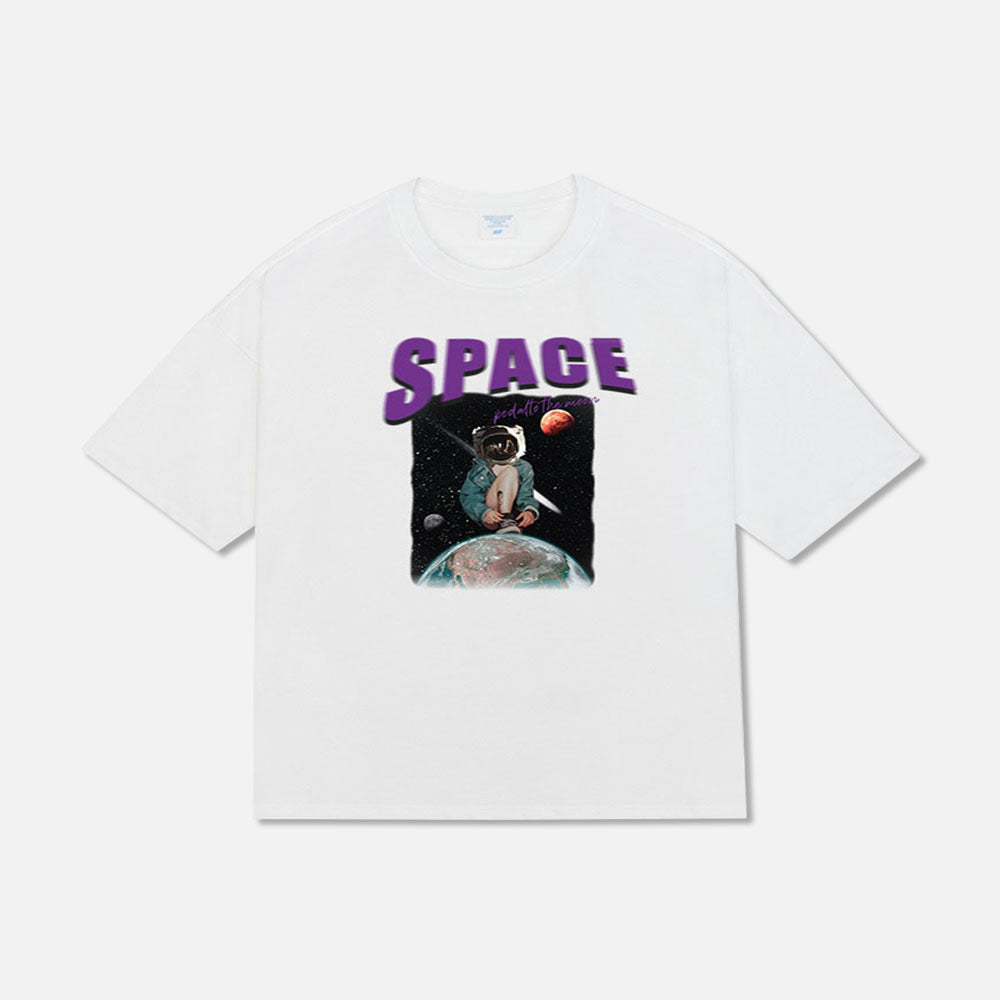 240G Fashion Trend Space Theme Printed Short Sleeve Loose Cotton Unisex T-Shirt
