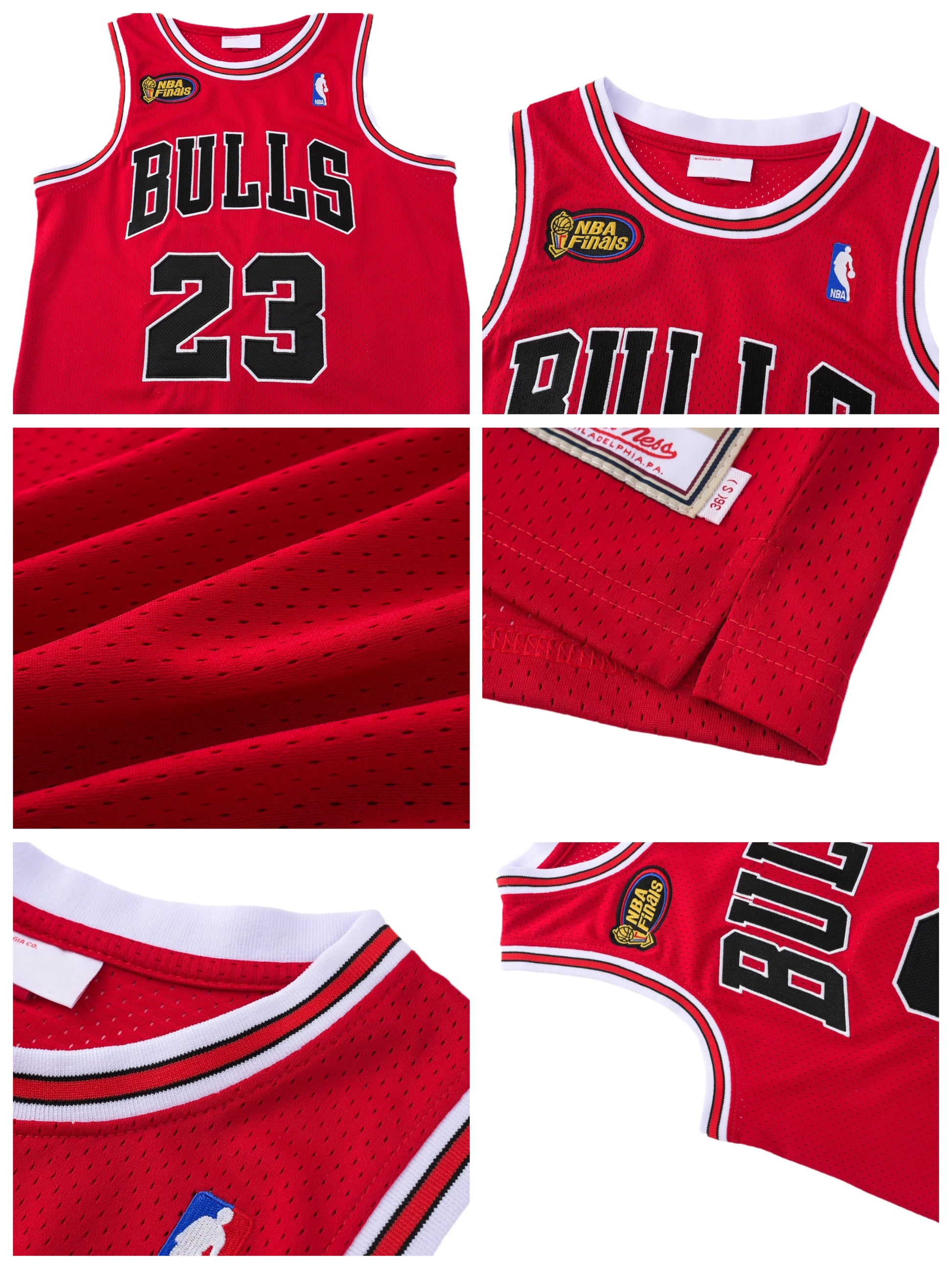 SW 97 Chicago Bulls Big Three Tricolor Vintage Full-Mesh Embroidered Jersey
