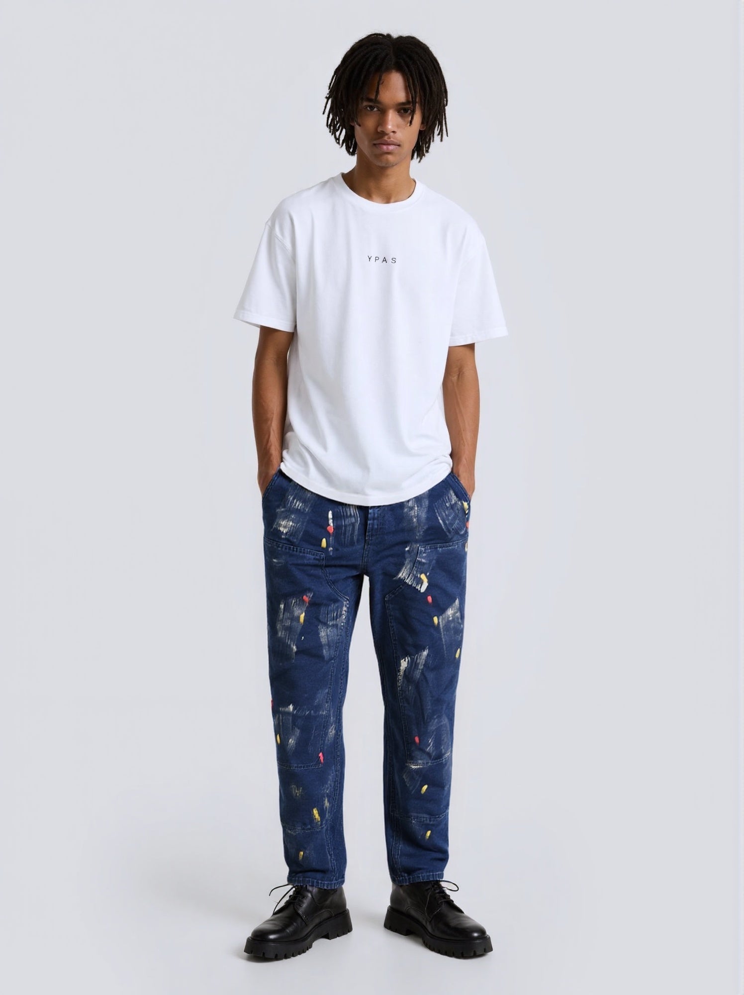 loose-fit washed ink splashing cargo pants