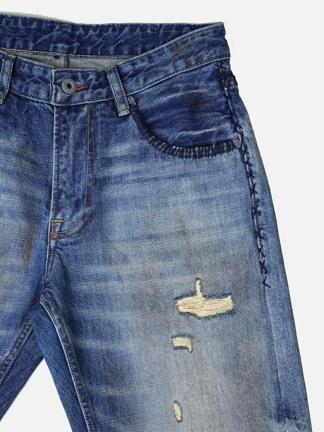 Ink-Splatter Washed Loose Straight Distressed Jeans