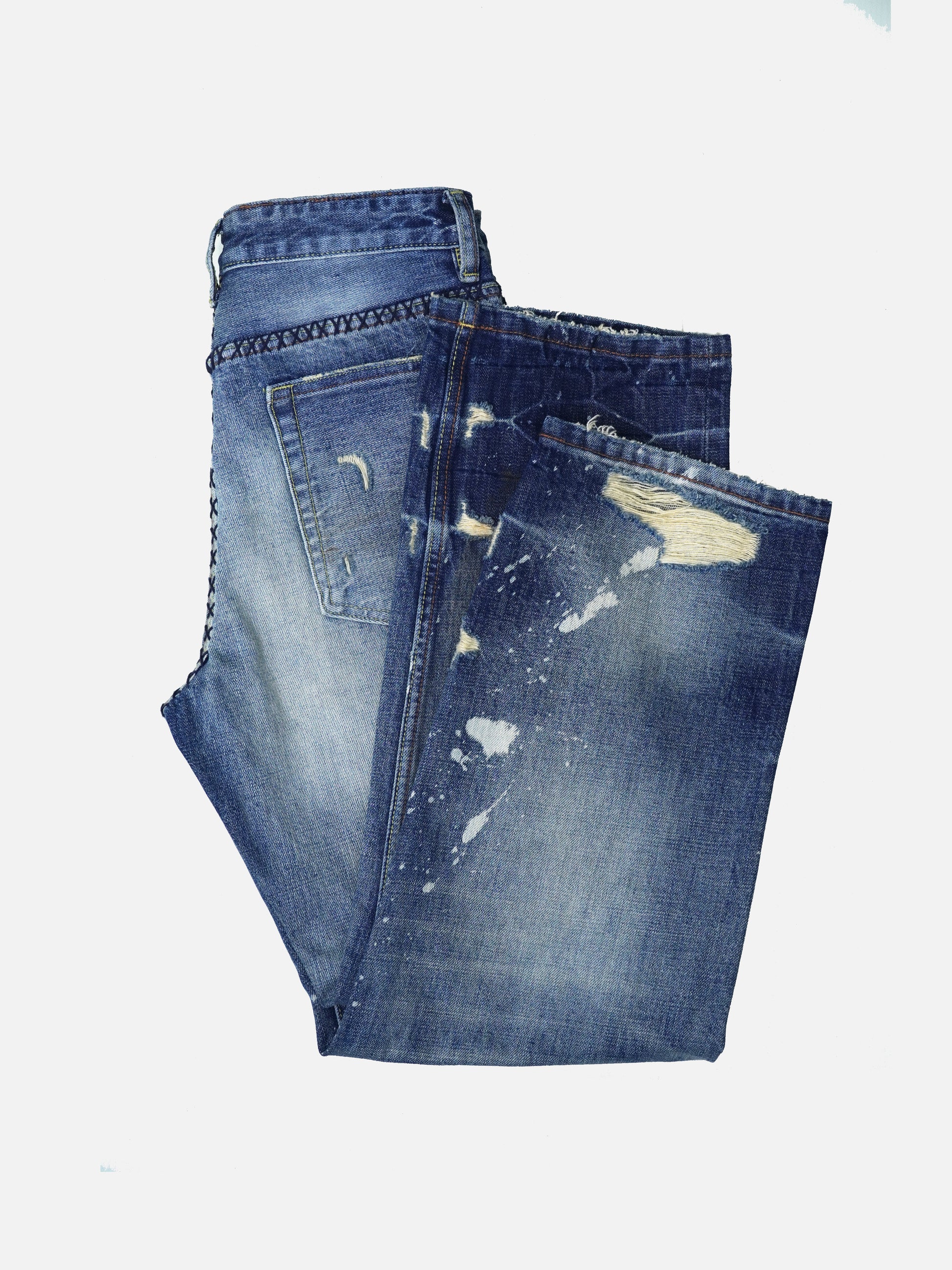 Ink-Splatter Washed Loose Straight Distressed Jeans
