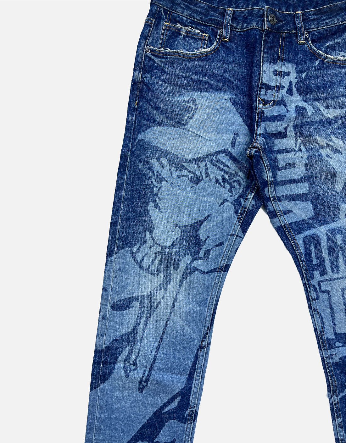 character laser denim jeans