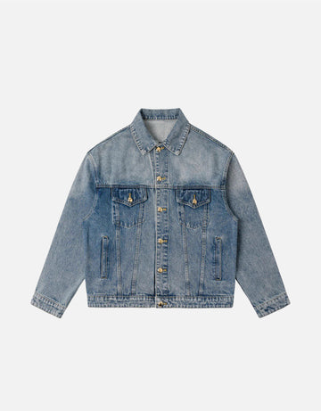 Washed Distressed Gold Button Denim Jacket