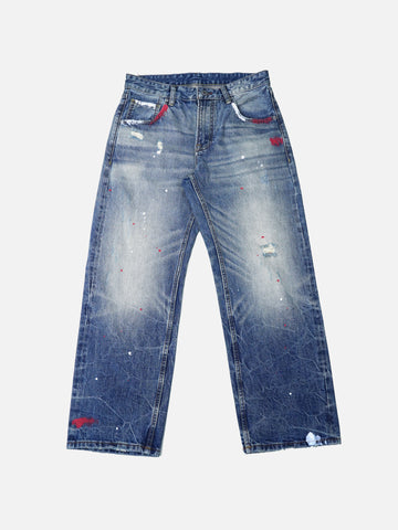 Washed  Low-Waist Loose Straight Wide-Leg Jeans