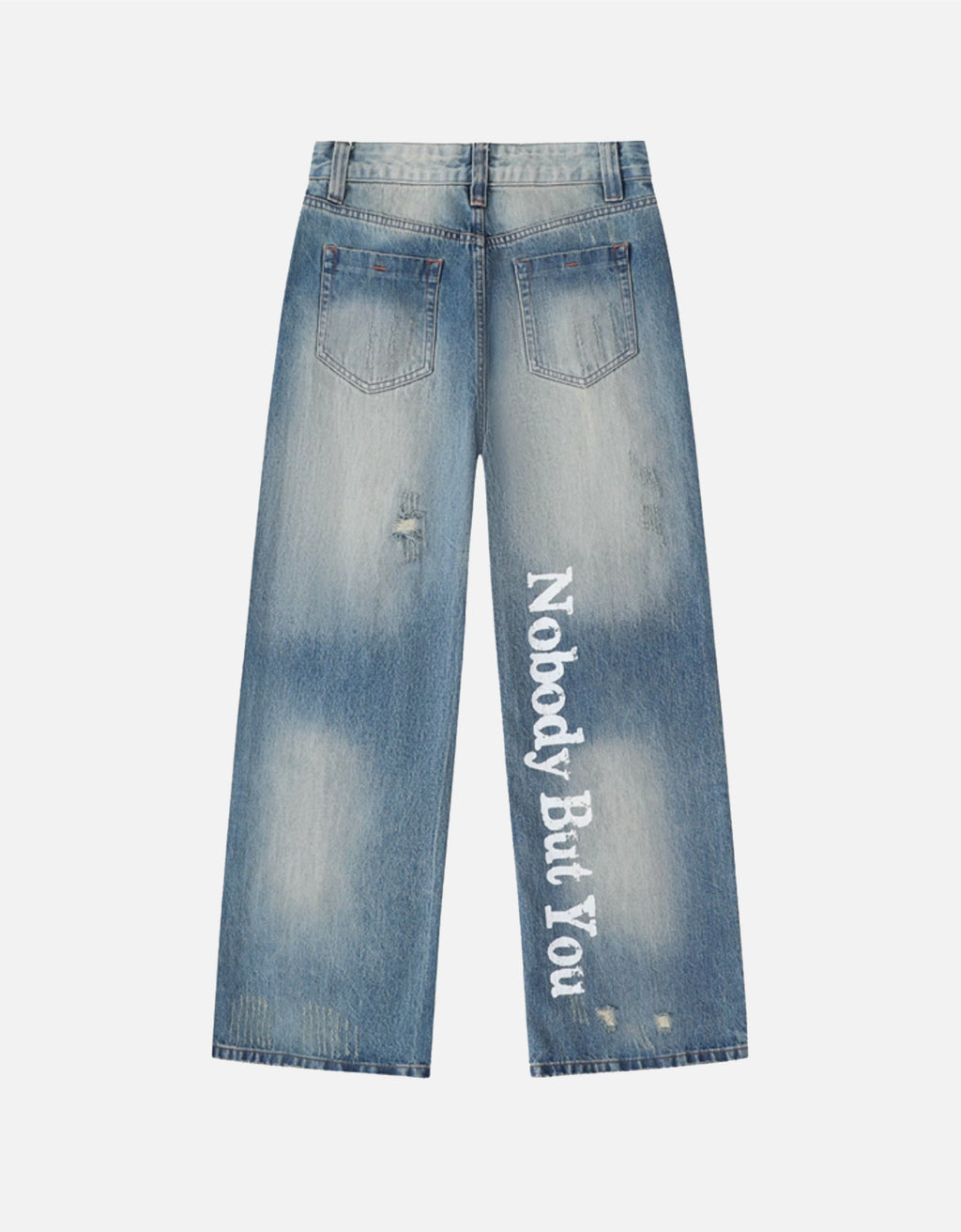 Rock Portrait Print Loose Straight Washed Distressed Vintage Jeans