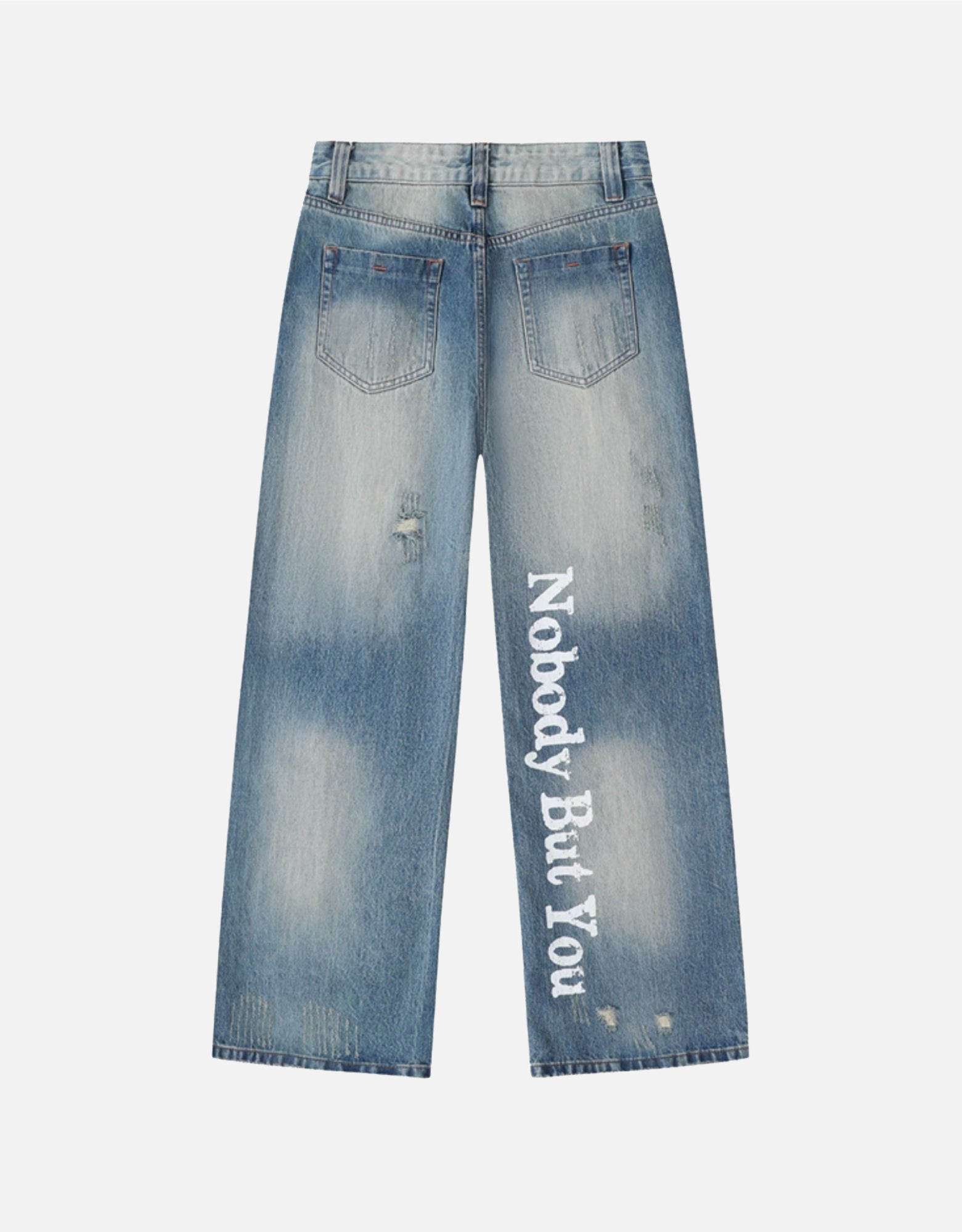 Rock Portrait Print Loose Straight Washed Distressed Vintage Jeans