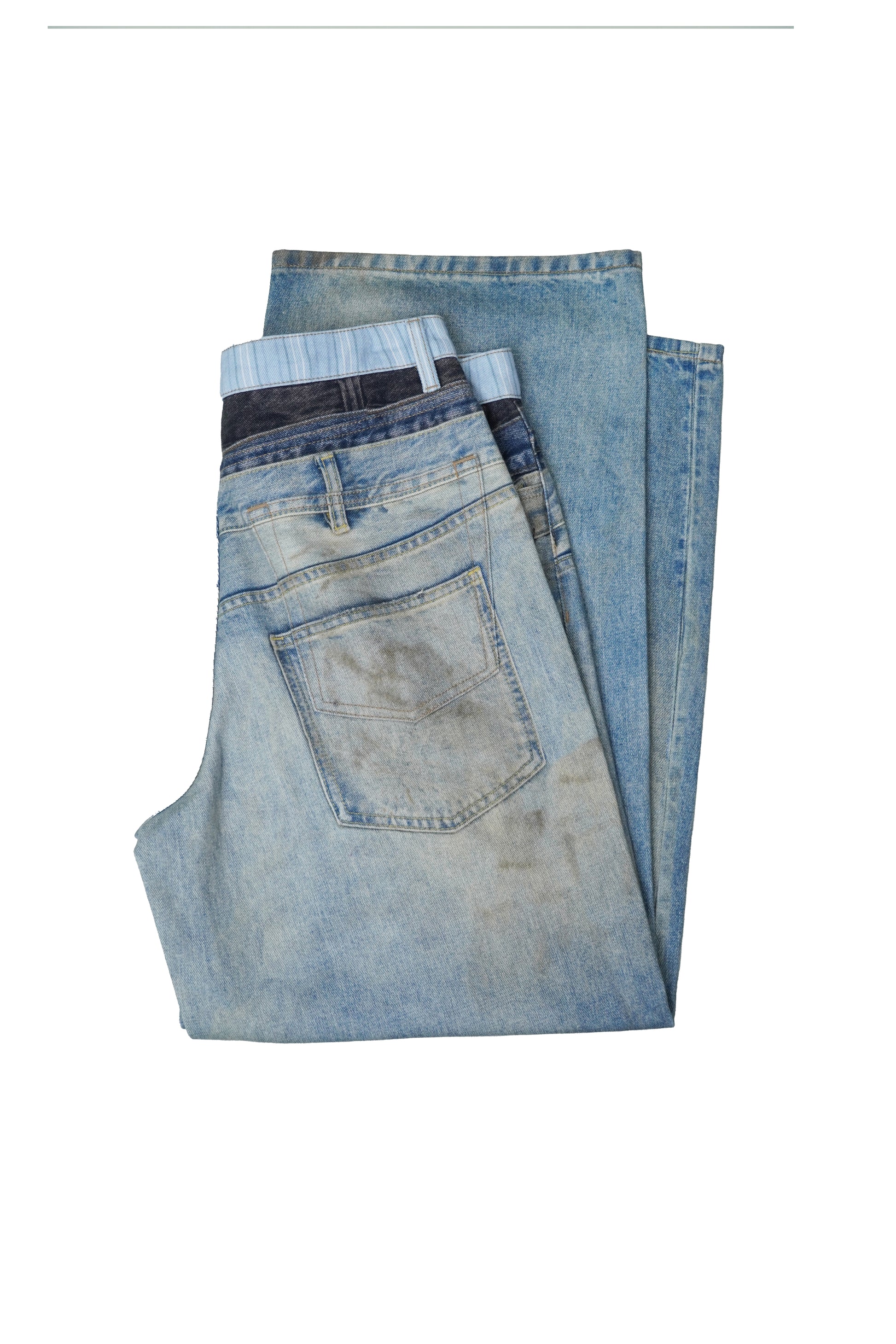 Distressed Double Waistband 3D Printed Wide-Leg Jeans
