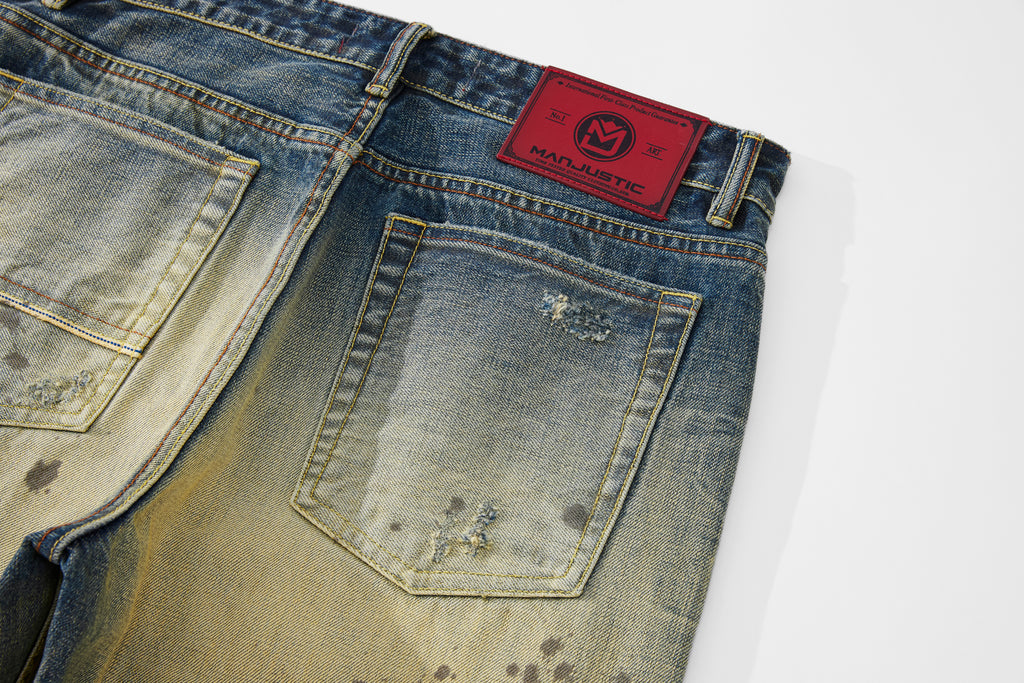 Selvedge Denim Patch Washed Jeans