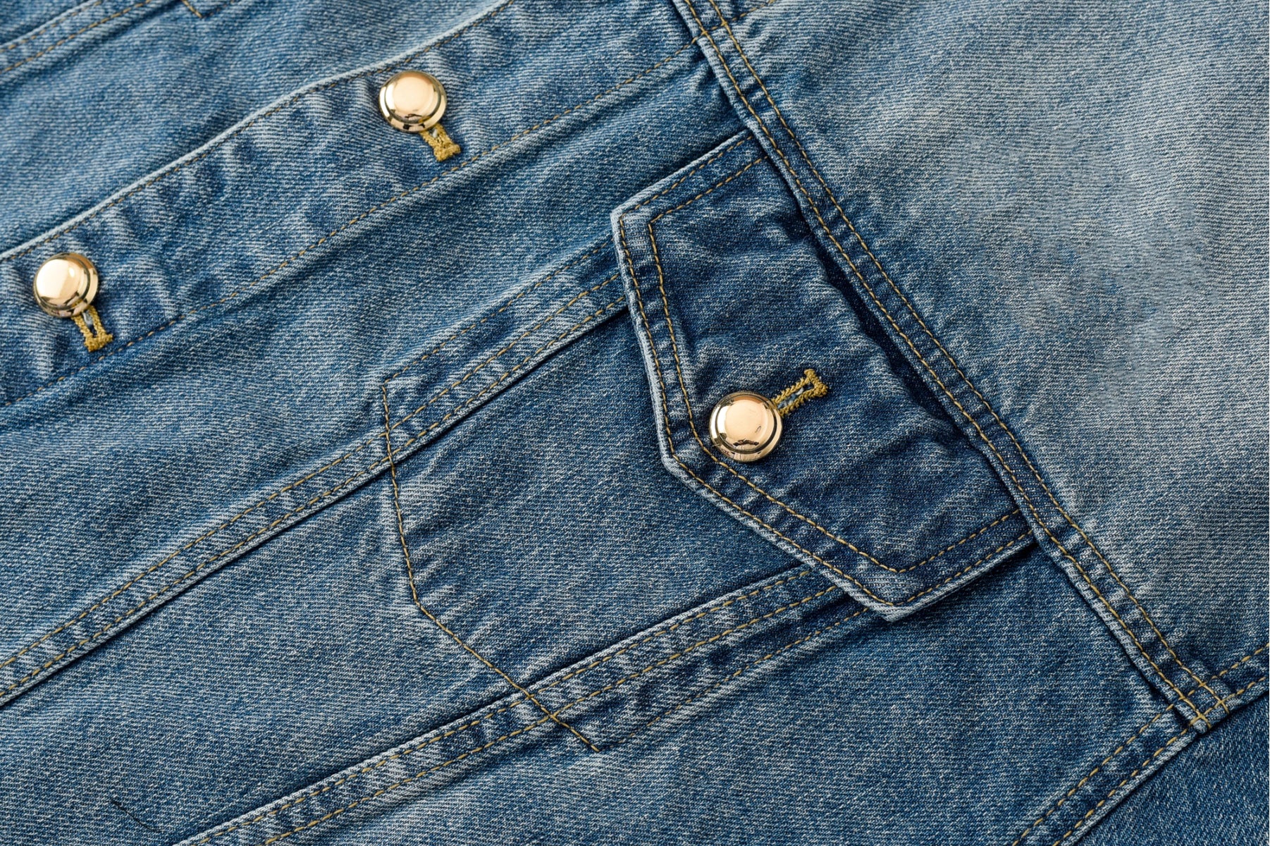 Washed Distressed Gold Button Denim Jacket