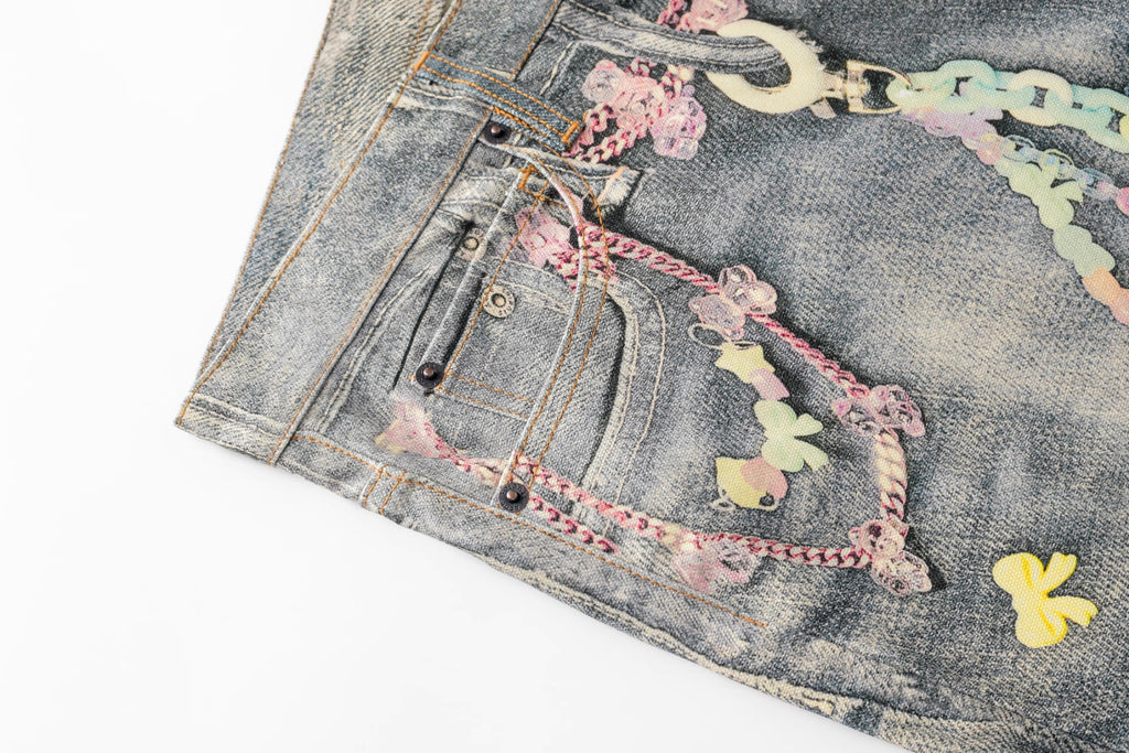 DIGITAL PRINTING WIDE LEG DESIGNER JEANS