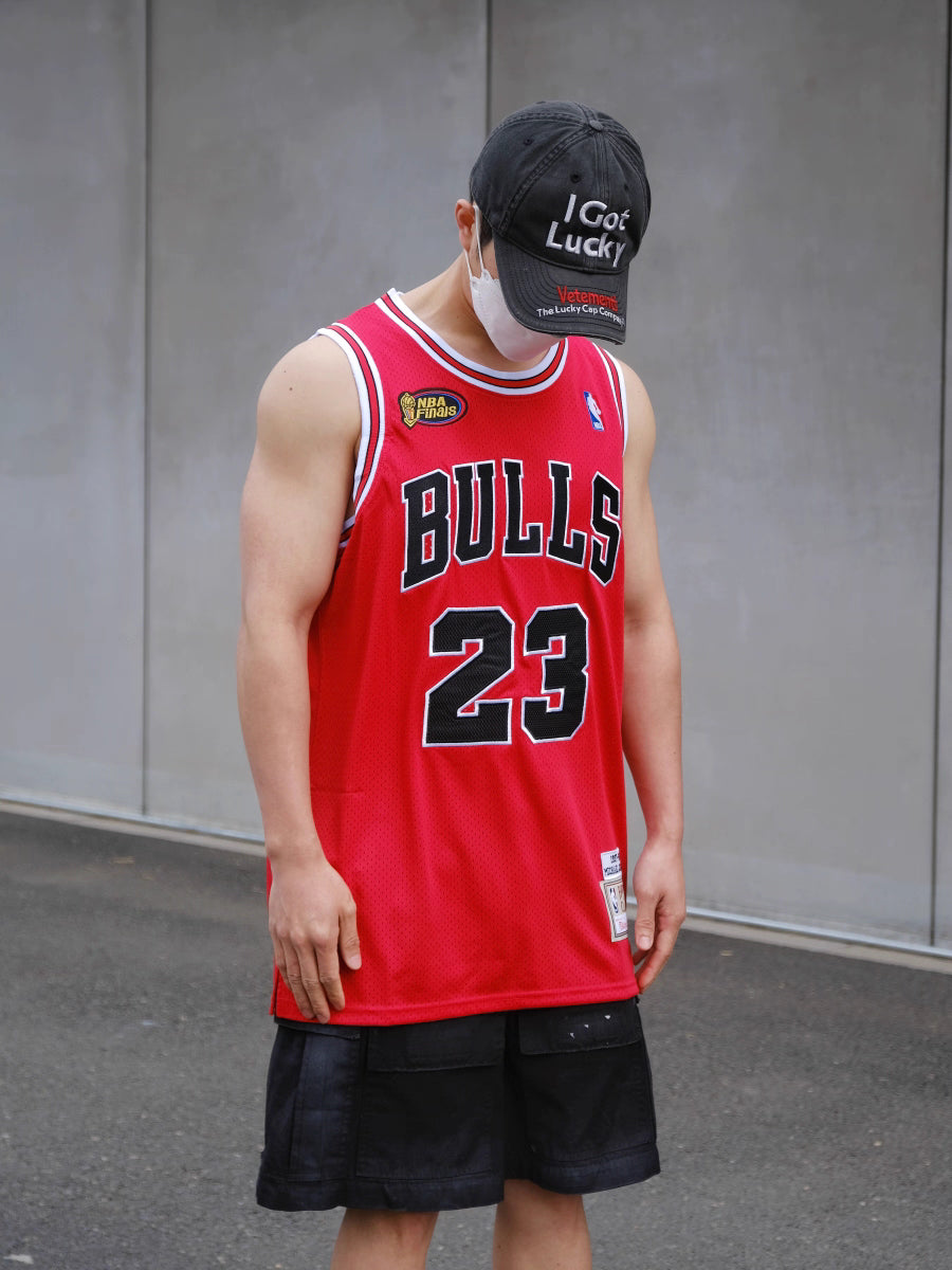 SW 97 Chicago Bulls Big Three Tricolor Vintage Full-Mesh Embroidered Jersey