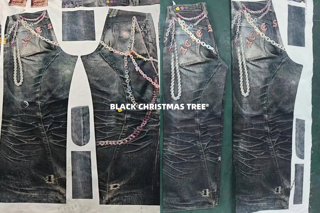 DIGITAL PRINTING WIDE LEG DESIGNER JEANS