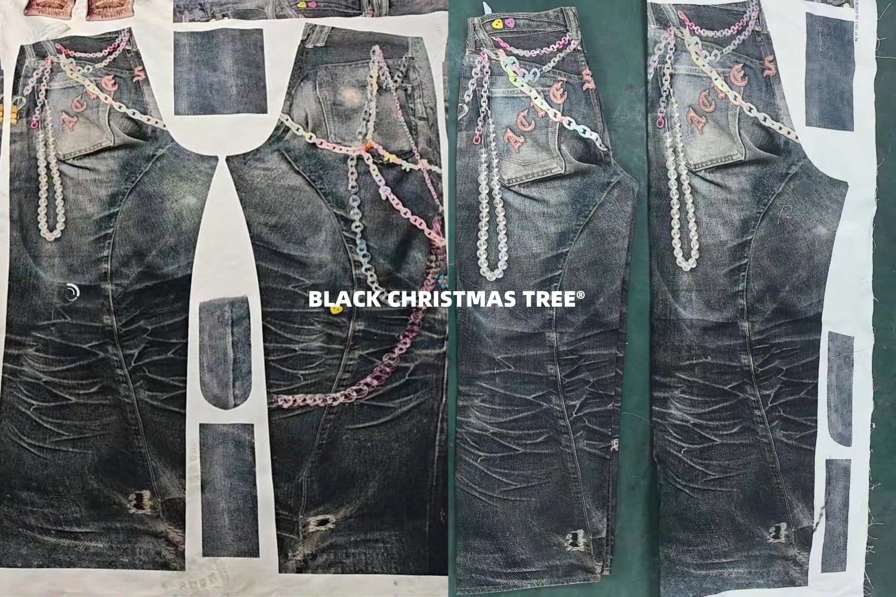 DIGITAL PRINTING WIDE LEG DESIGNER JEANS