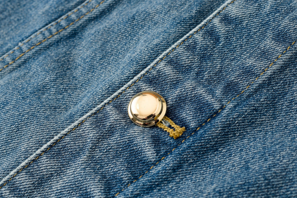 Washed Distressed Gold Button Denim Jacket
