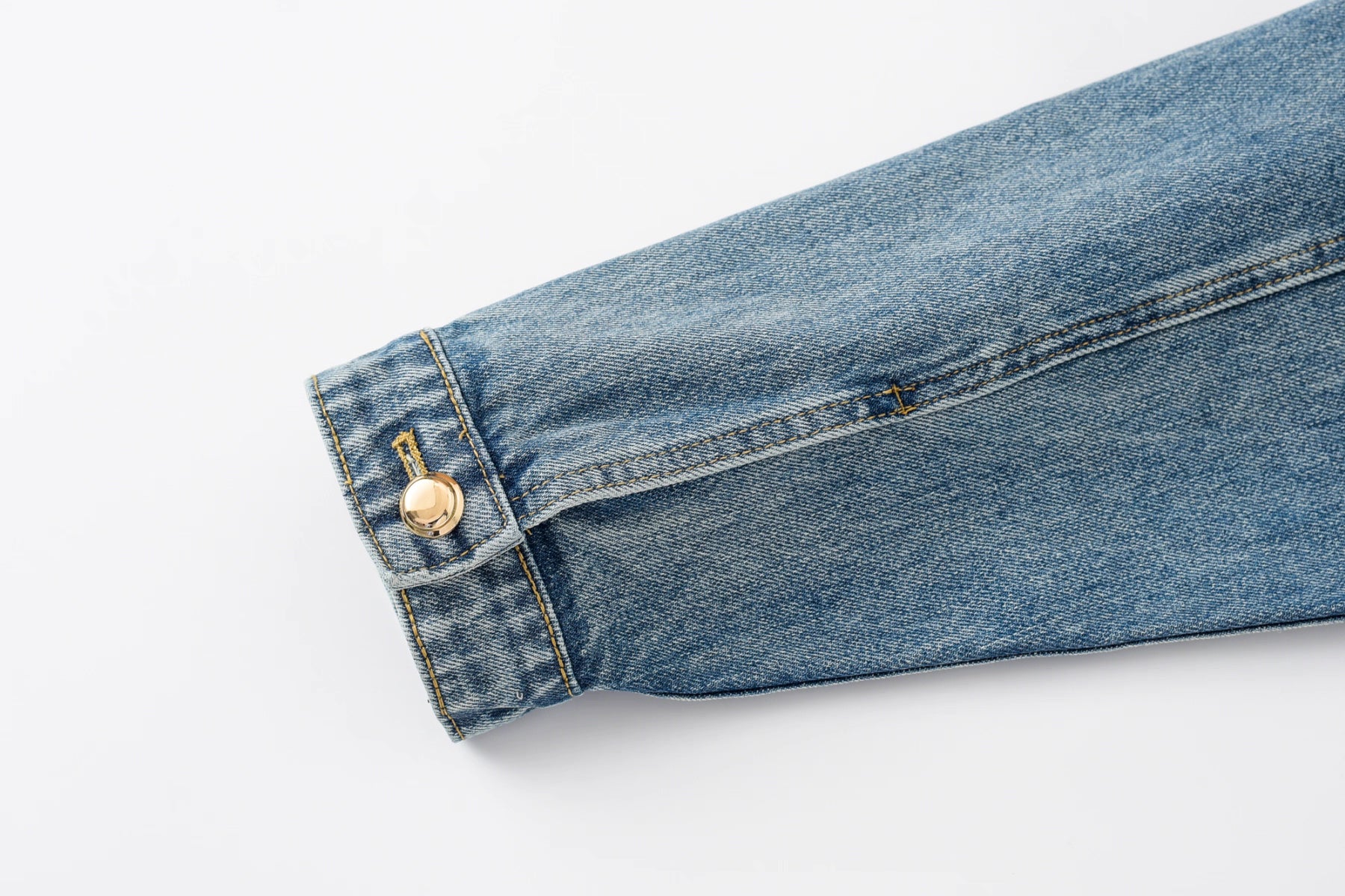 Washed Distressed Gold Button Denim Jacket