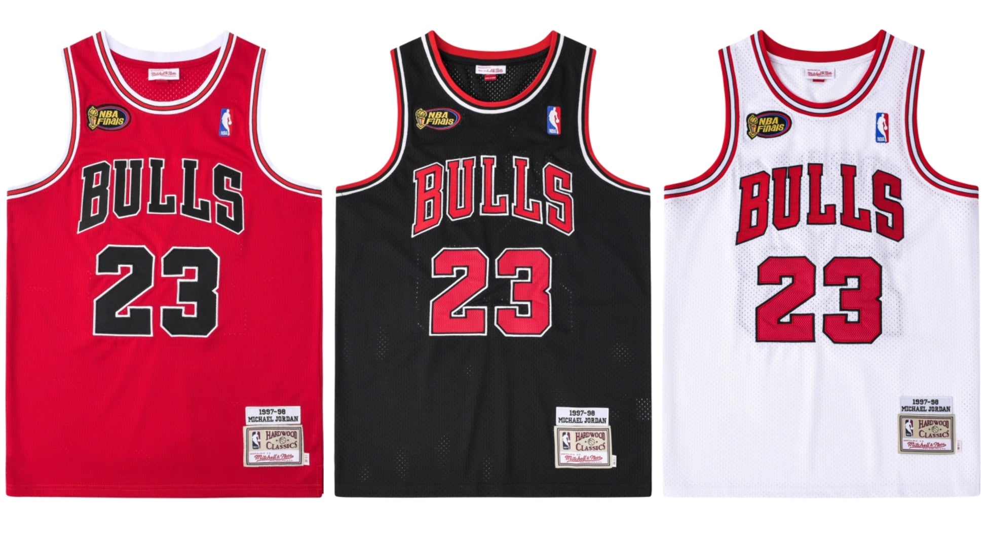 SW 97 Chicago Bulls Big Three Tricolor Vintage Full-Mesh Embroidered Jersey