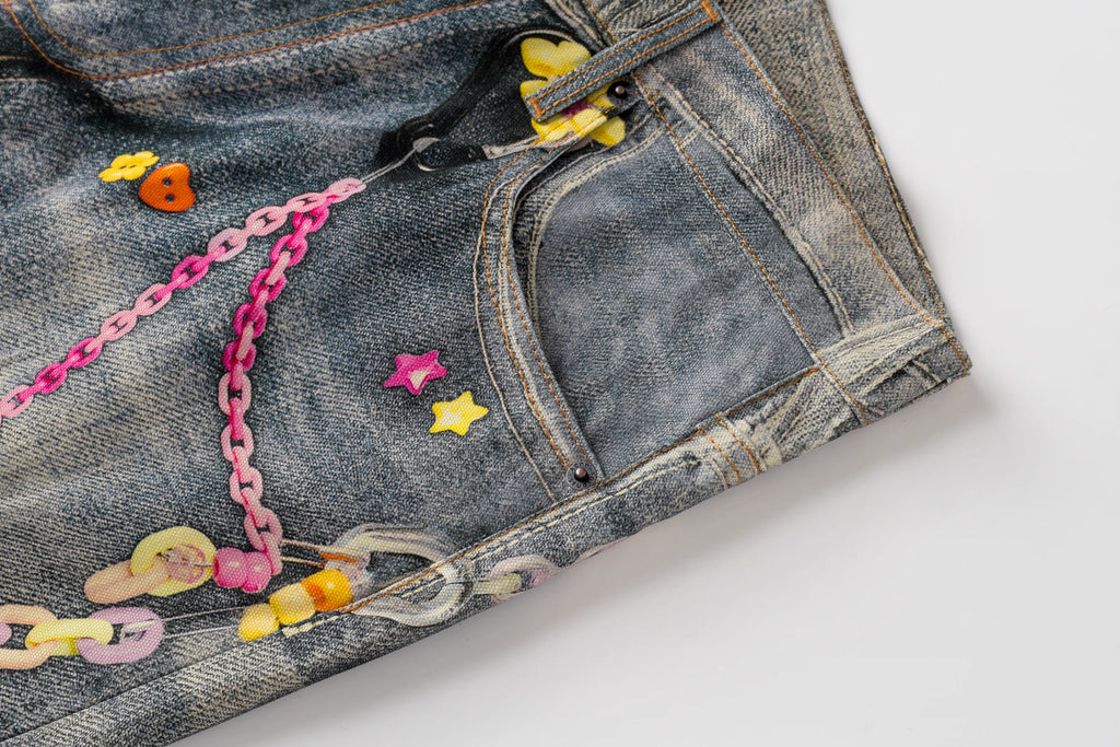 DIGITAL PRINTING WIDE LEG DESIGNER JEANS