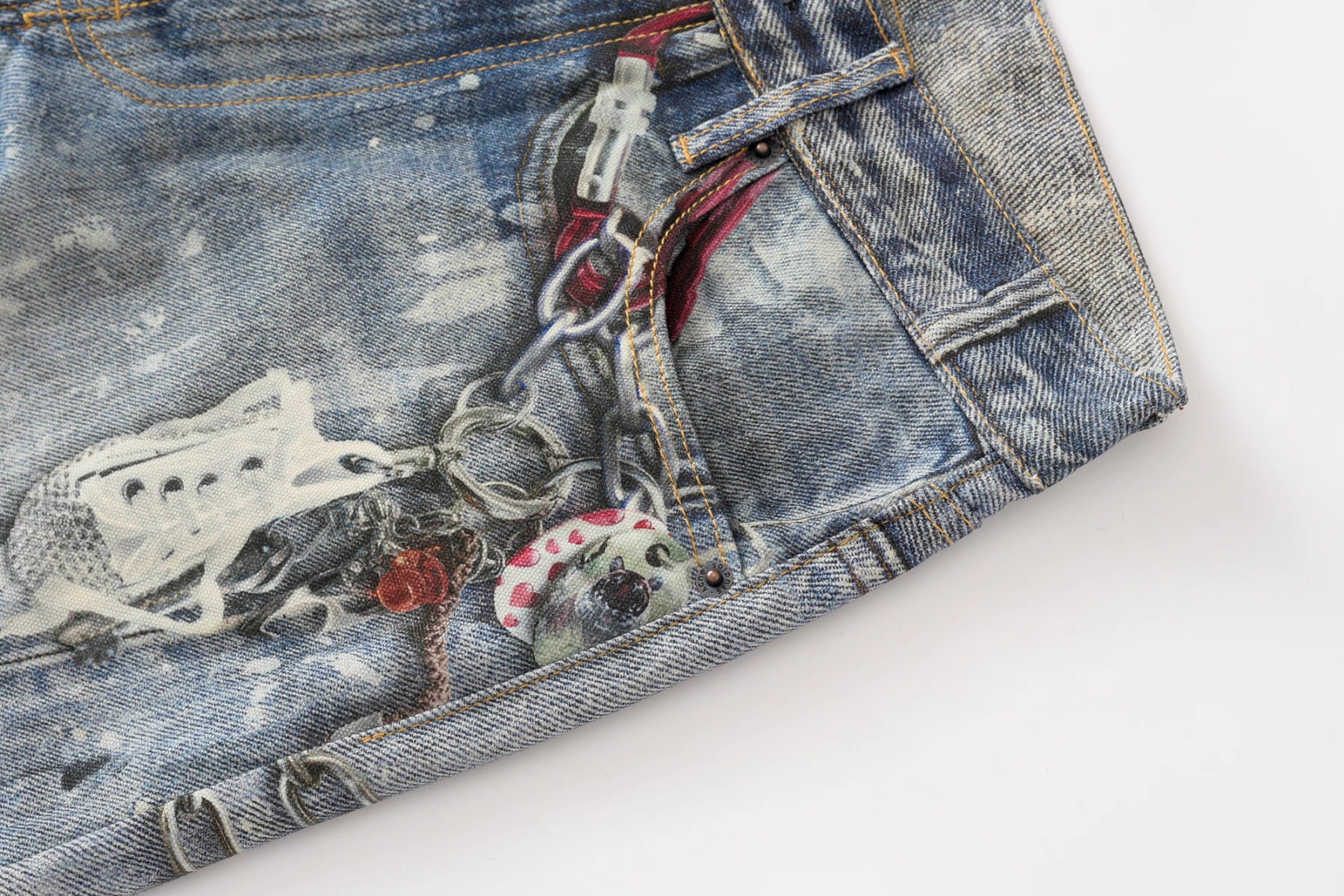 3D Digital printed wide-leg jeans