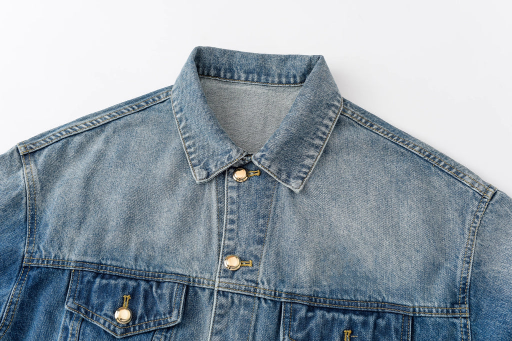 Washed Distressed Gold Button Denim Jacket