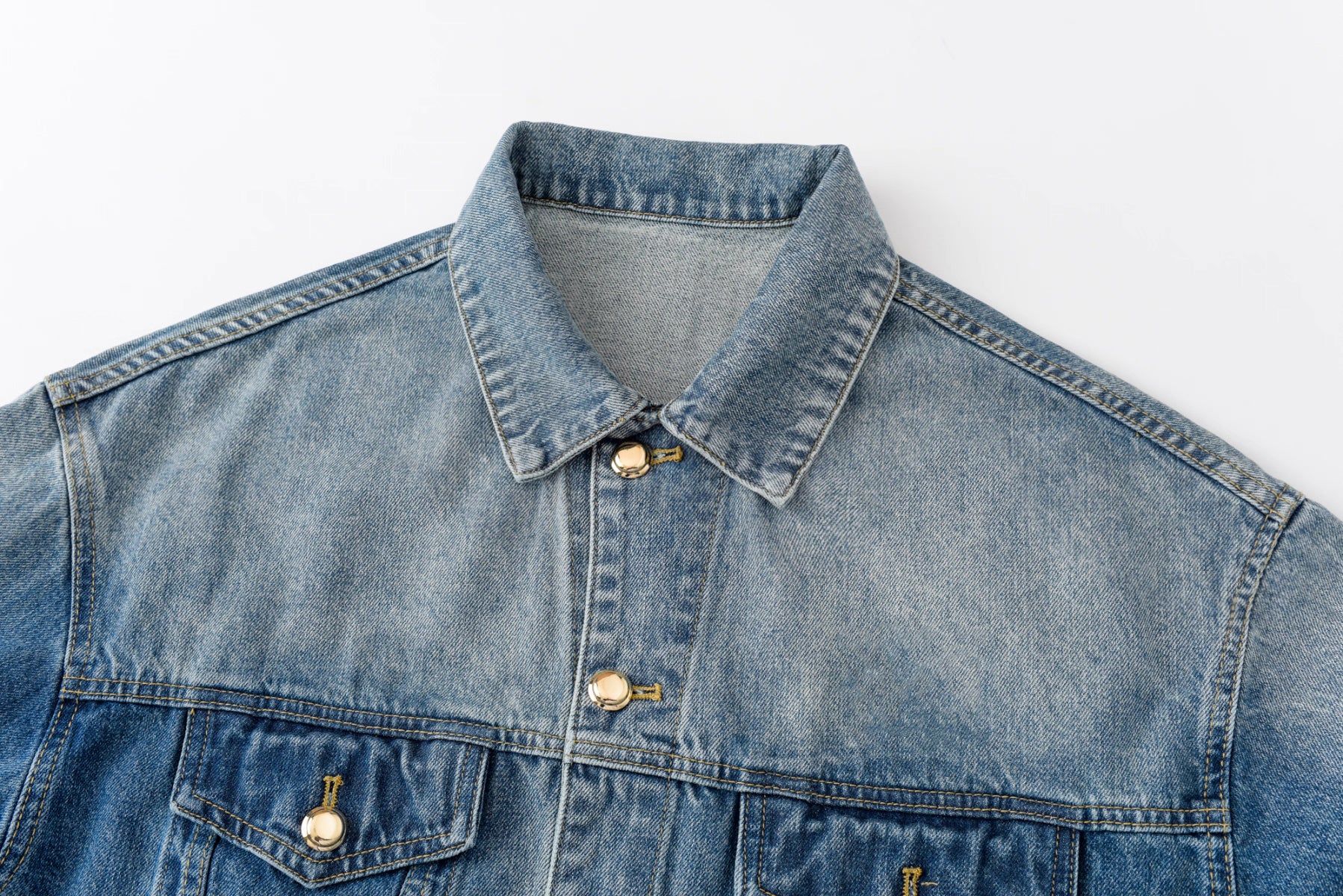 Washed Distressed Gold Button Denim Jacket