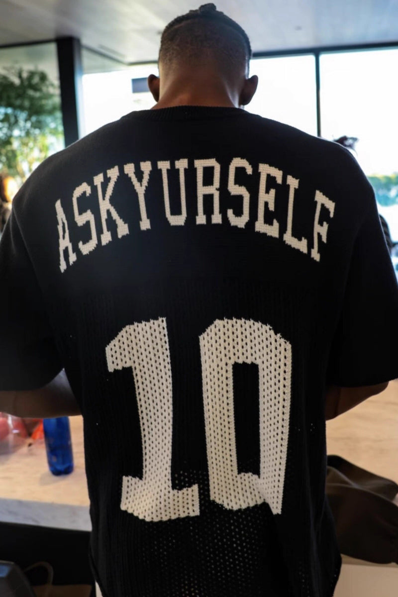 ASKYURSELF V13 Openwork Jacquard American Layered Short-Sleeve T shirt