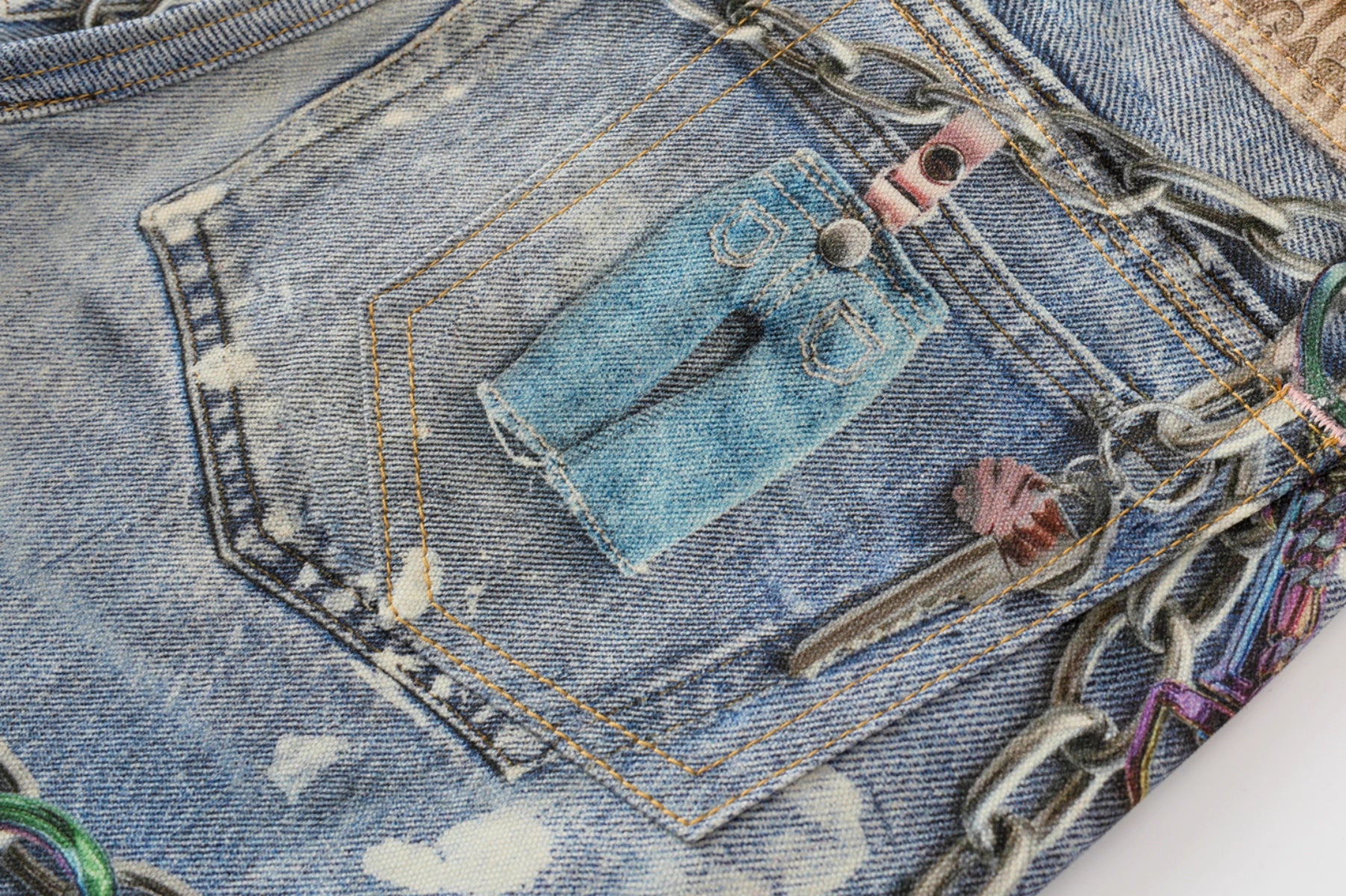 3D Digital printed wide-leg jeans