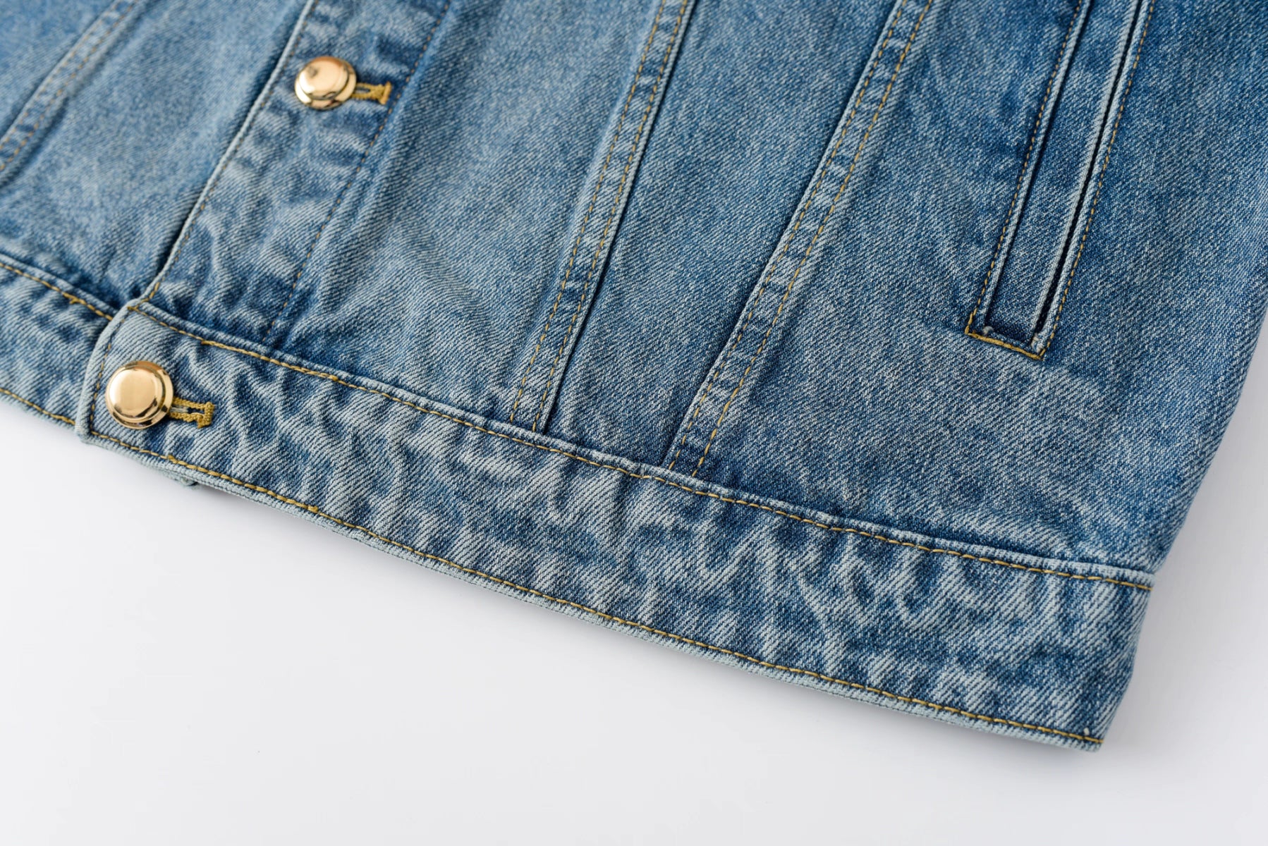 Washed Distressed Gold Button Denim Jacket