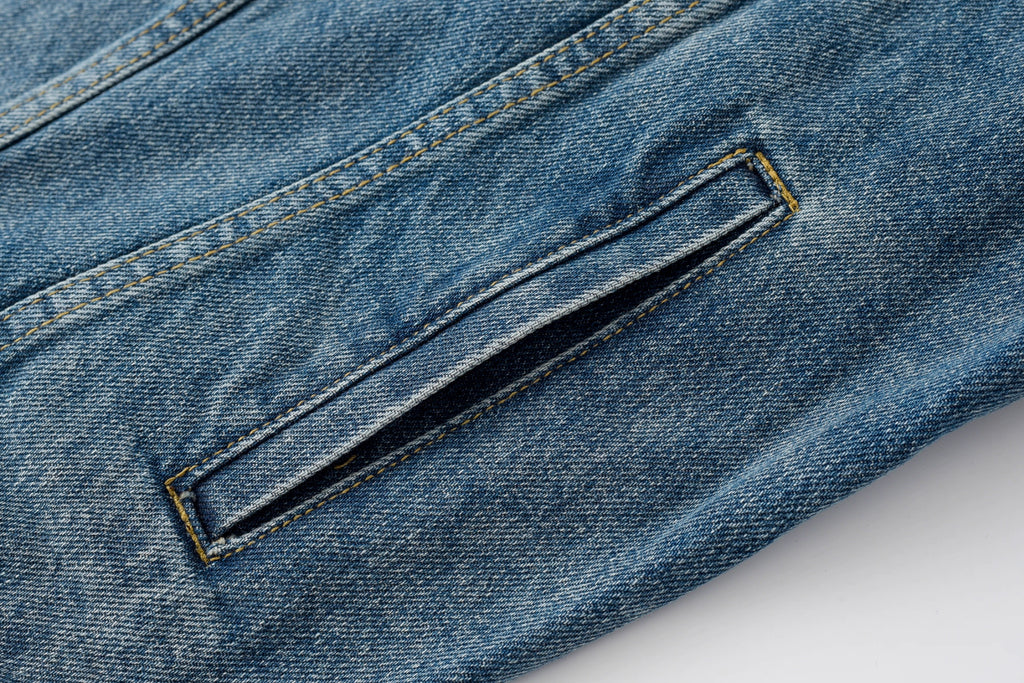 Washed Distressed Gold Button Denim Jacket
