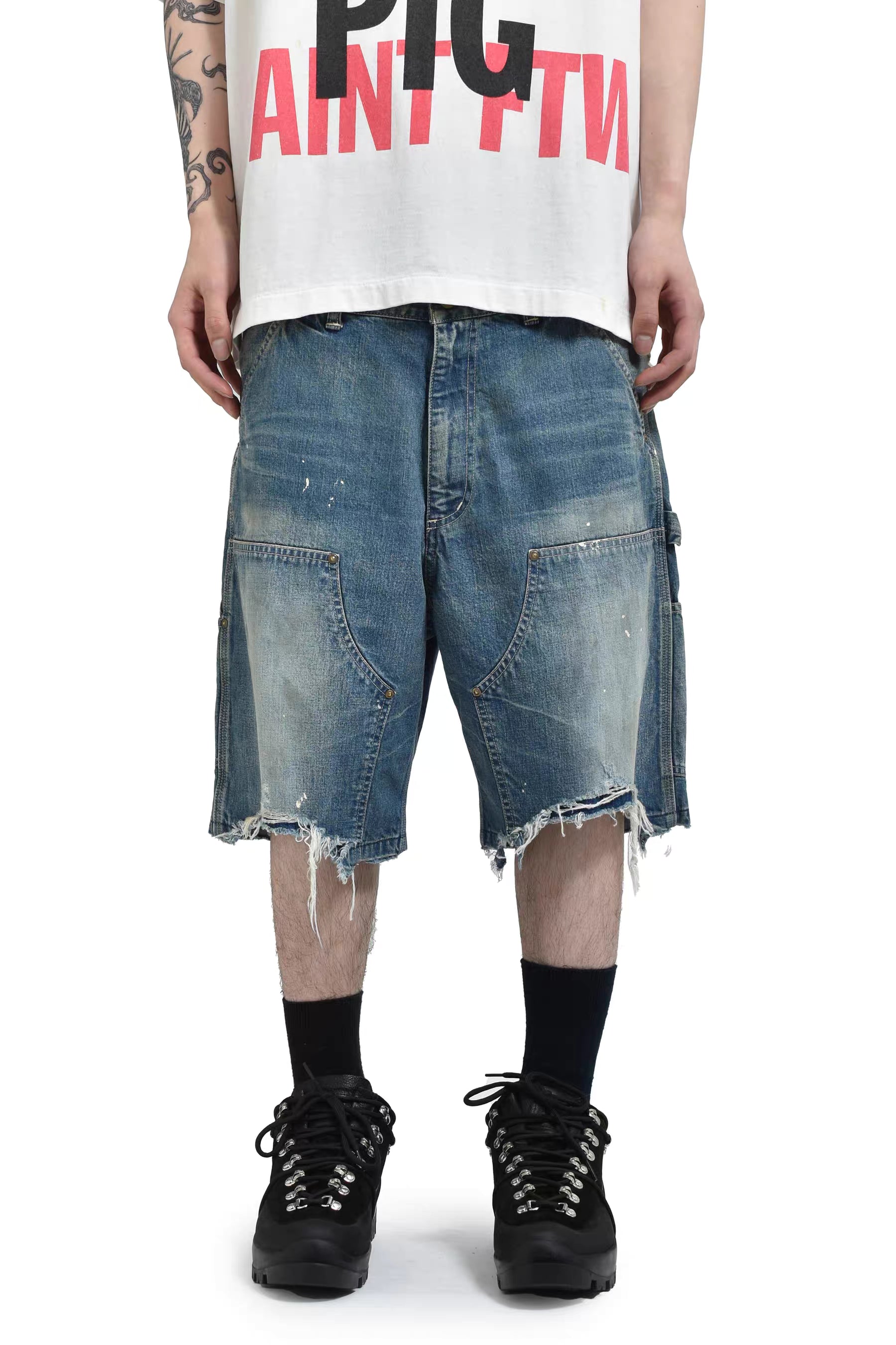 Washed-Blue Tannin denim fabric short