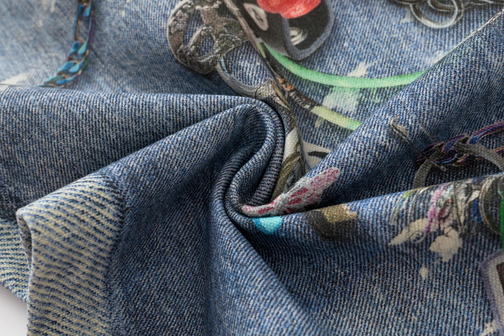 3D Digital printed wide-leg jeans