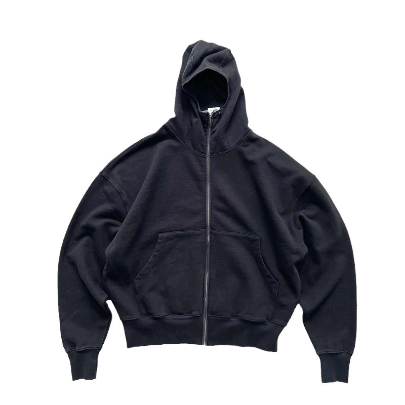 FAR ARCHIVE Vibe High-Street Masked Zip Washed Distressed Hoodie
