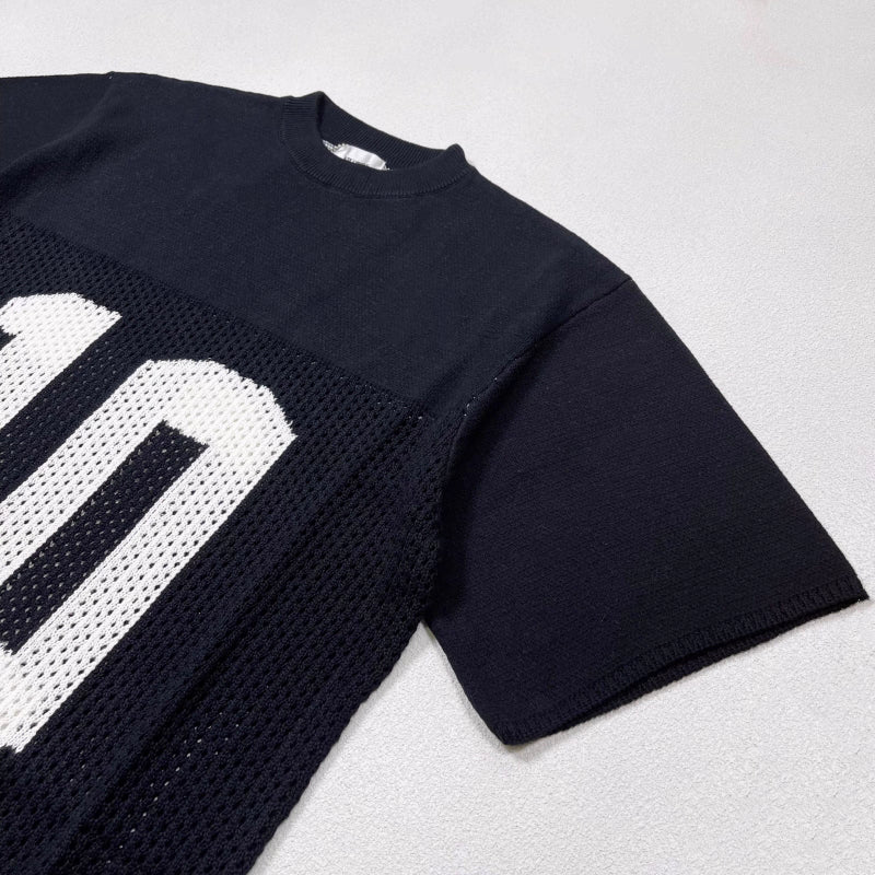 ASKYURSELF V13 Openwork Jacquard American Layered Short-Sleeve T shirt