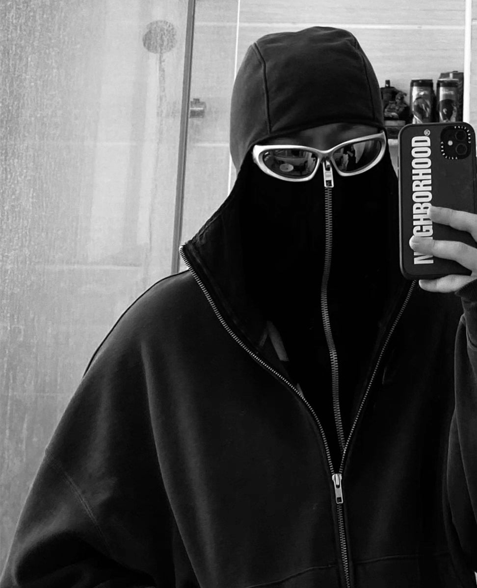 FAR ARCHIVE Vibe High-Street Masked Zip Washed Distressed Hoodie