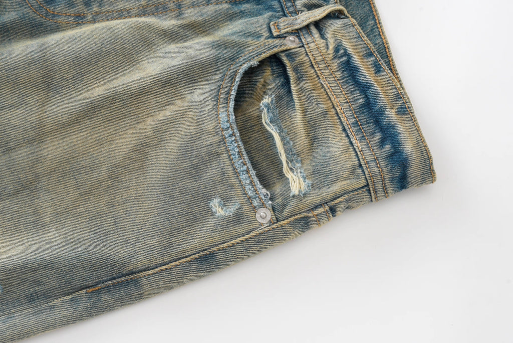 ERD Mud-Dyed Slashed Baggy Jeans