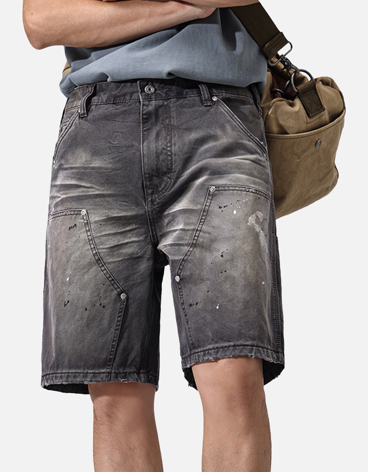 dark gray washed denim shorts
