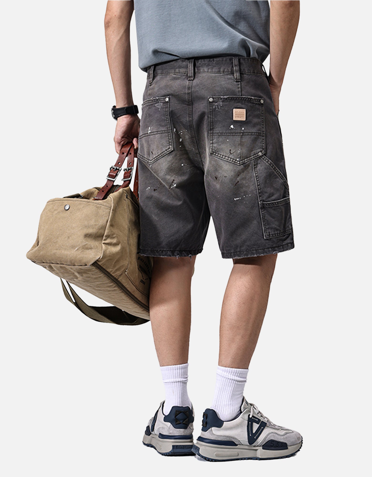 dark gray washed denim shorts