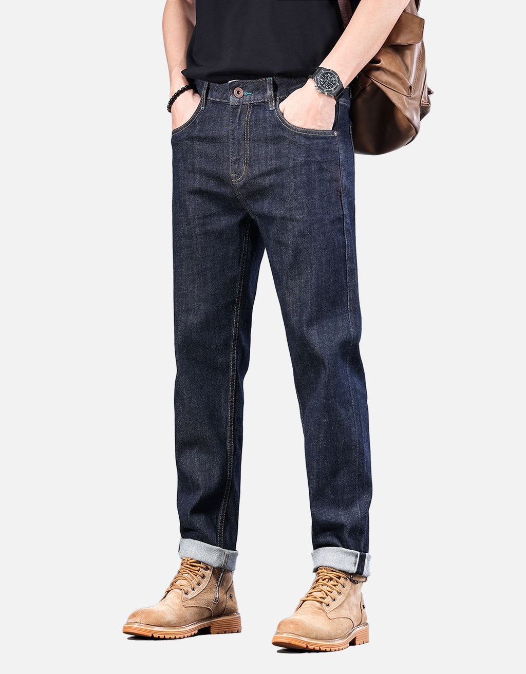 Classic 5 Pocket Mid - Rise Straight Leg Jeans