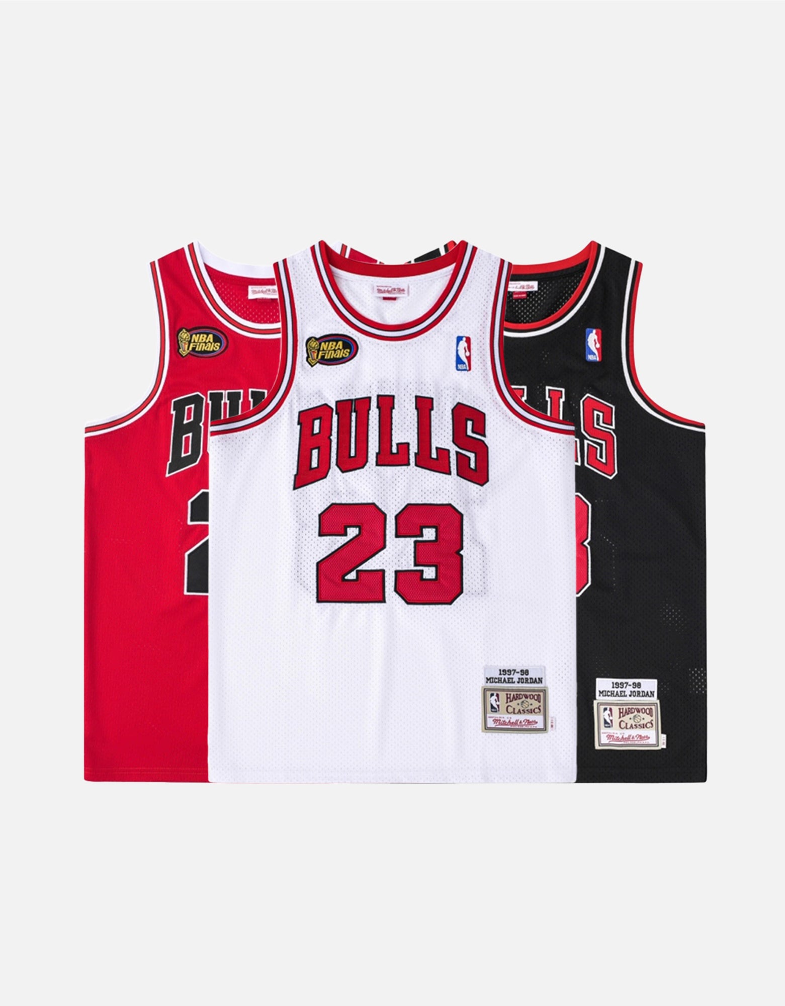 SW 97 Chicago Bulls Big Three Tricolor Vintage Full-Mesh Embroidered Jersey