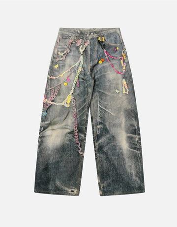 DIGITAL PRINTING WIDE LEG DESIGNER JEANS