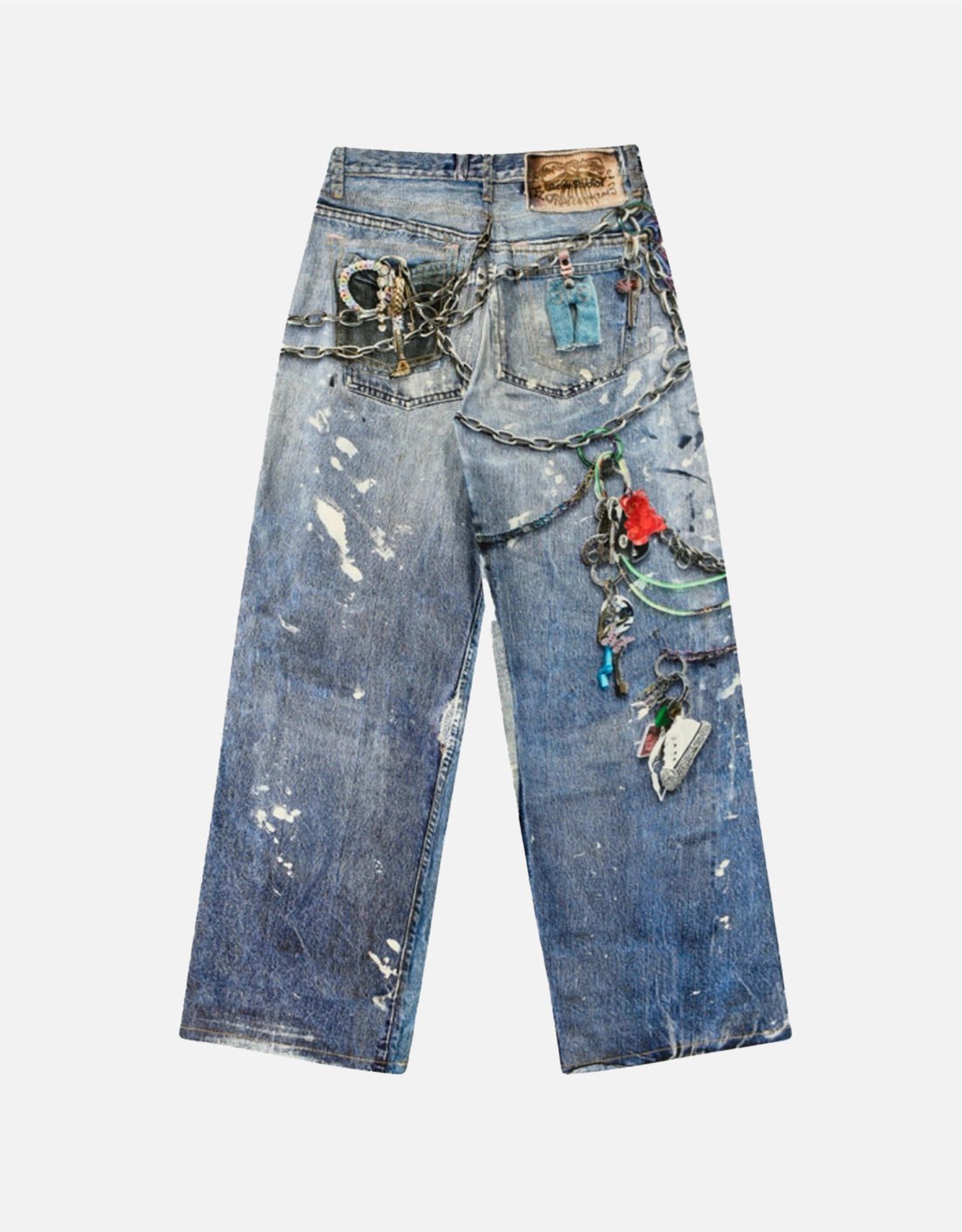 3D Digital printed wide-leg jeans