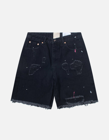 Washed-Black Tannin colored rivit denim short